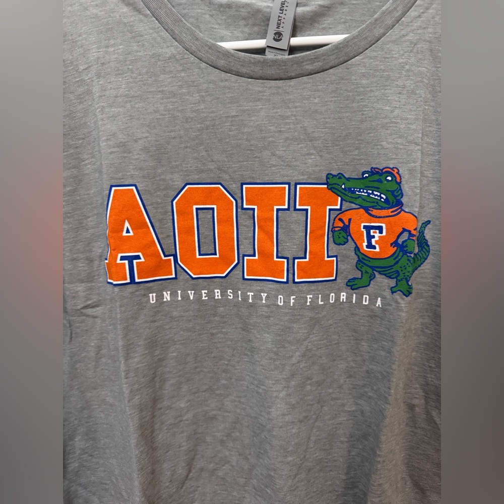 University of Florida Gray T-Shirt with Orange and Blue Alpha omicron Pi XL - Picture 2 of 4